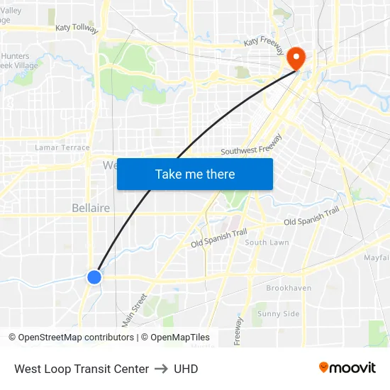West Loop Transit Center to UHD map