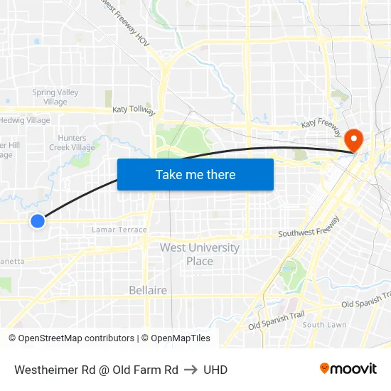 Westheimer Rd @ Old Farm Rd to UHD map