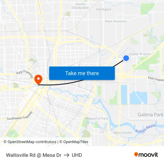 Wallisville Rd @ Mesa Dr to UHD map
