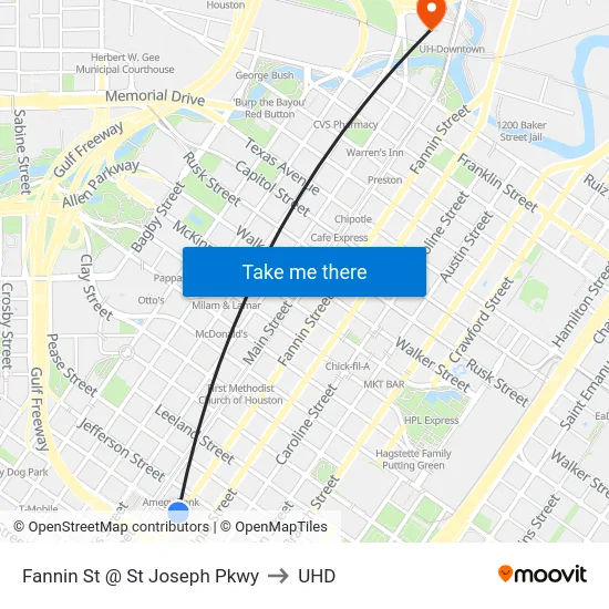 Fannin St @ St Joseph Pkwy to UHD map