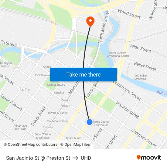 San Jacinto St @ Preston St to UHD map