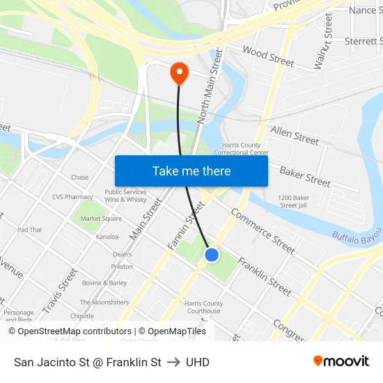 San Jacinto St @ Franklin St to UHD map