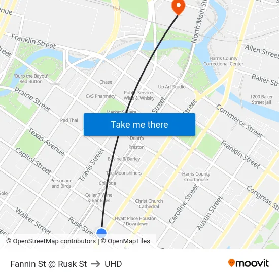 Fannin St @ Rusk St to UHD map