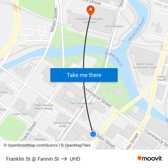 Franklin St @ Fannin St to UHD map