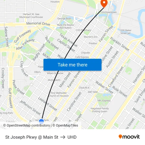 St Joseph Pkwy @ Main St to UHD map