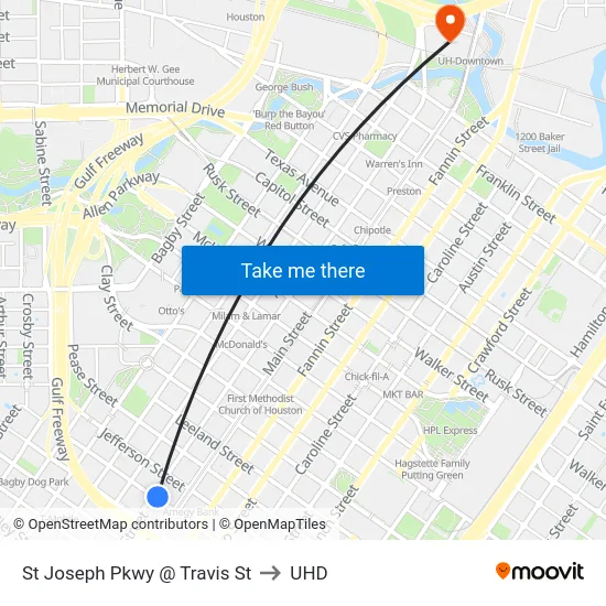 St Joseph Pkwy @ Travis St to UHD map
