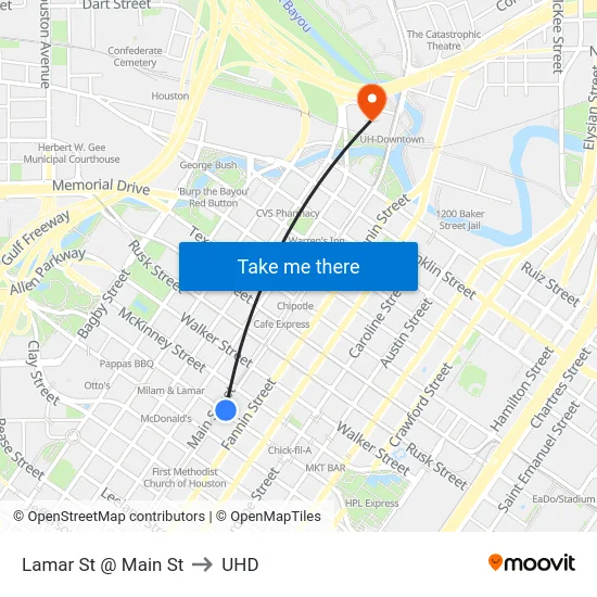 Lamar St @ Main St to UHD map