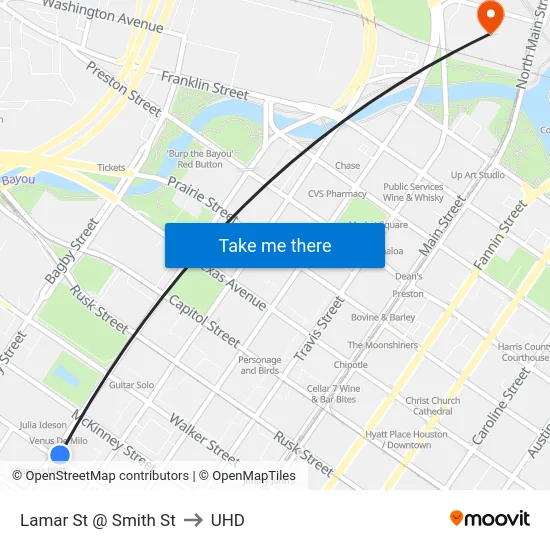 Lamar St @ Smith St to UHD map