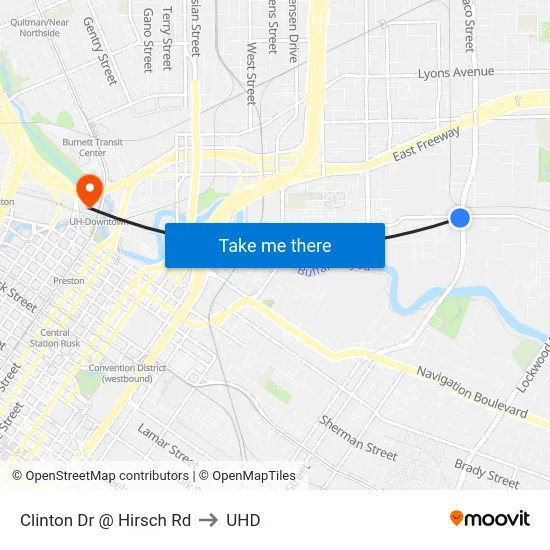 Clinton Dr @ Hirsch Rd to UHD map