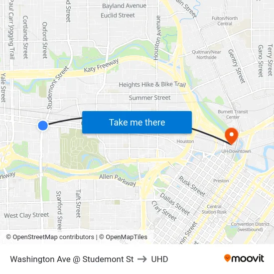 Washington Ave @ Studemont St to UHD map