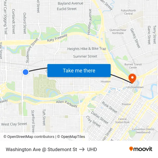Washington Ave @ Studemont St to UHD map