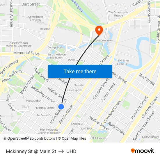 Mckinney St @ Main St to UHD map