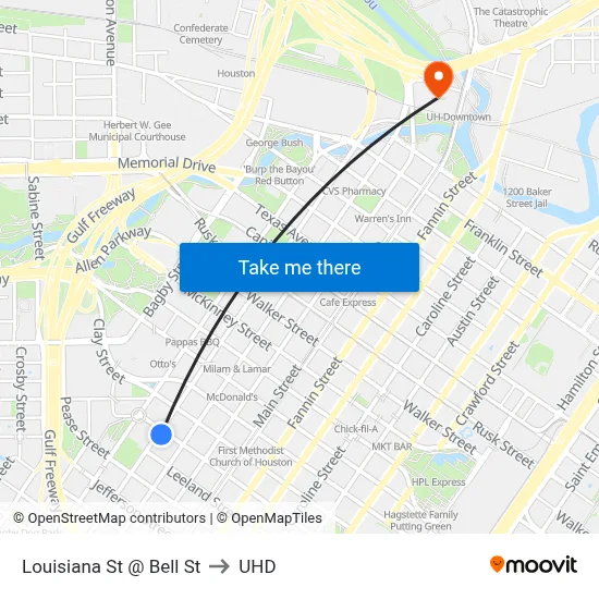 Louisiana St @ Bell St to UHD map