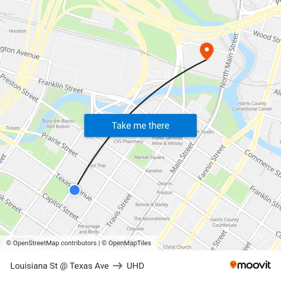 Louisiana St @ Texas Ave to UHD map
