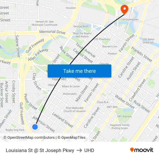 Louisiana St @ St Joseph Pkwy to UHD map