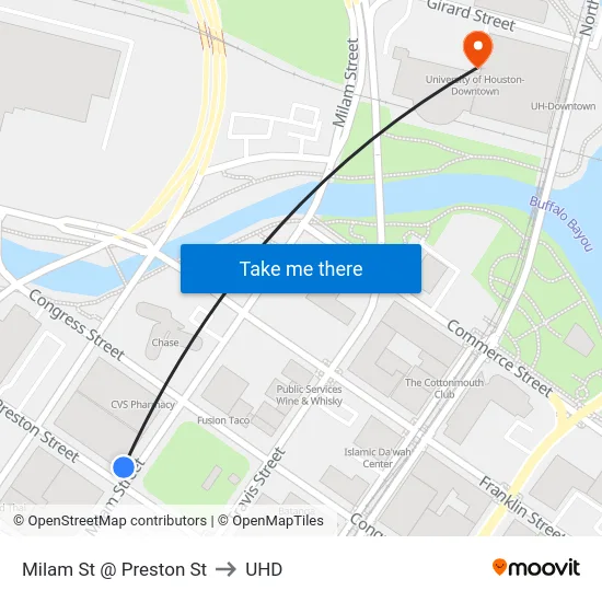 Milam St @ Preston St to UHD map