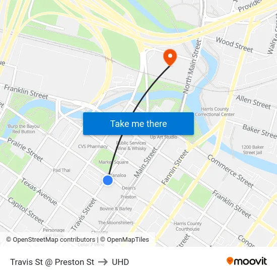 Travis St @ Preston St to UHD map