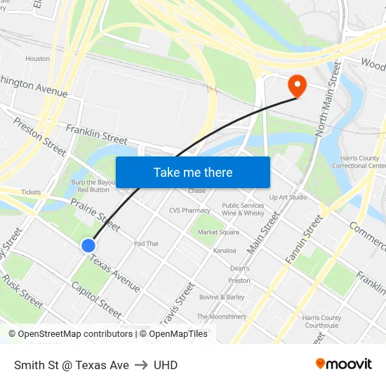 Smith St @ Texas Ave to UHD map