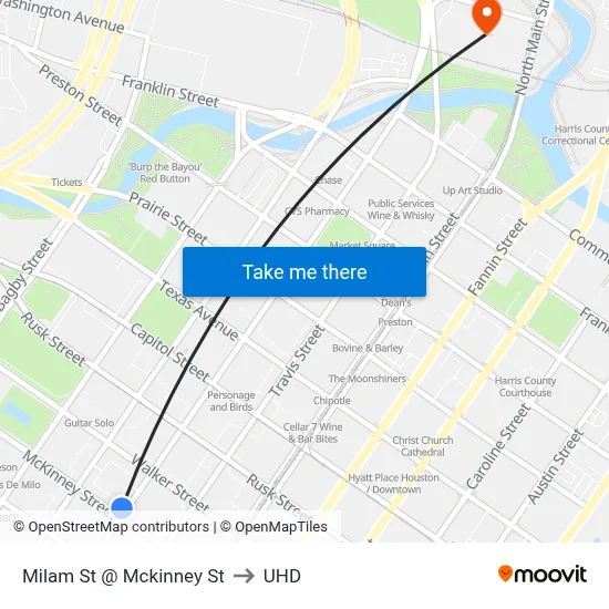 Milam St @ Mckinney St to UHD map