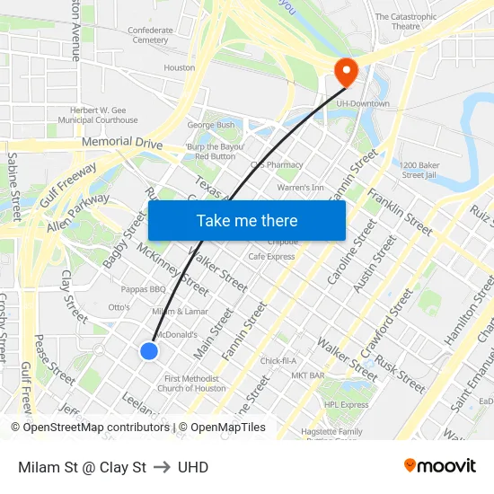 Milam St @ Clay St to UHD map
