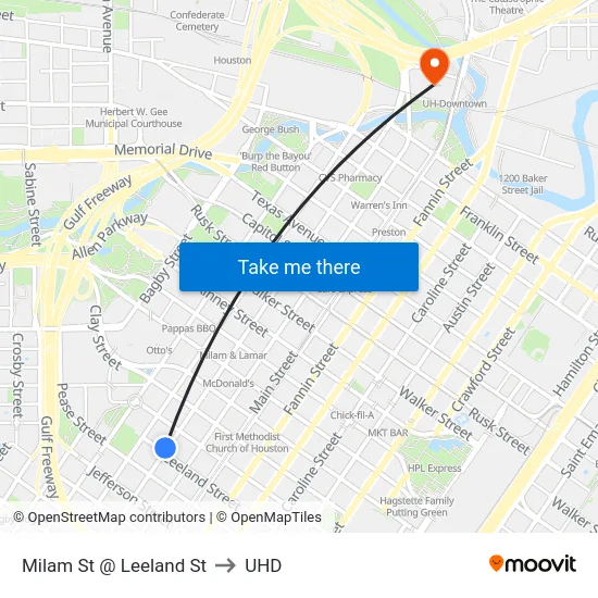 Milam St @ Leeland St to UHD map
