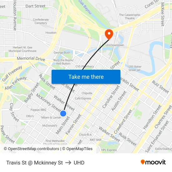 Travis St @ Mckinney St to UHD map