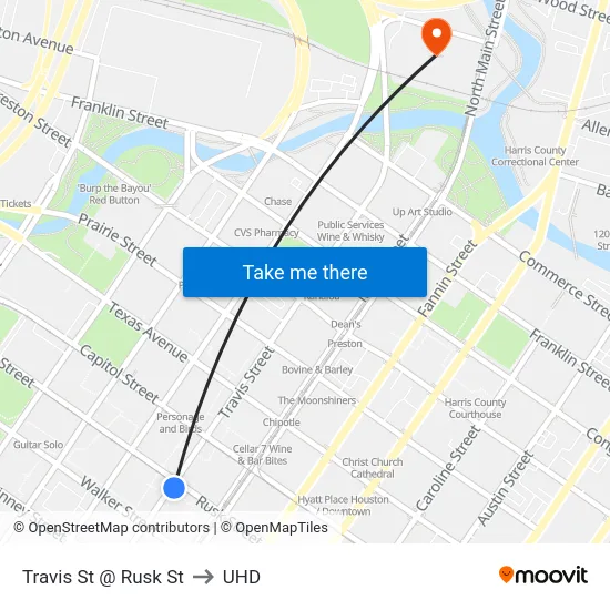 Travis St @ Rusk St to UHD map