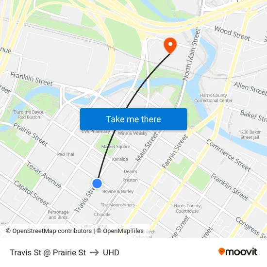 Travis St @ Prairie St to UHD map