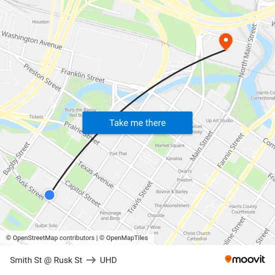 Smith St @ Rusk St to UHD map