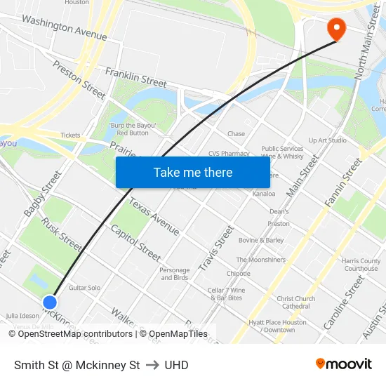Smith St @ Mckinney St to UHD map