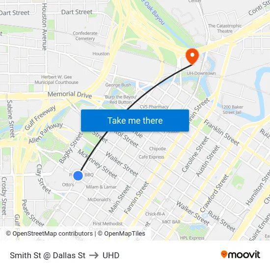 Smith St @ Dallas St to UHD map