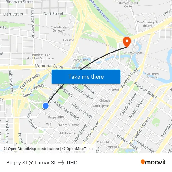 Bagby St @ Lamar St to UHD map