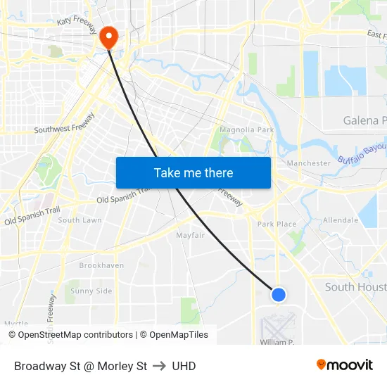 Broadway St @ Morley St to UHD map