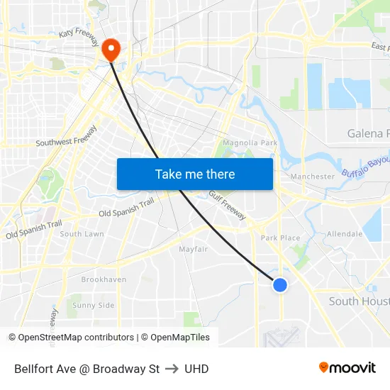 Bellfort Ave @ Broadway St to UHD map