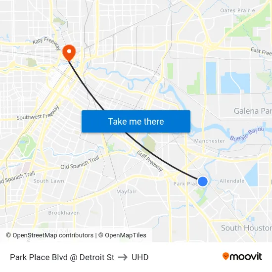 Park Place Blvd @ Detroit St to UHD map