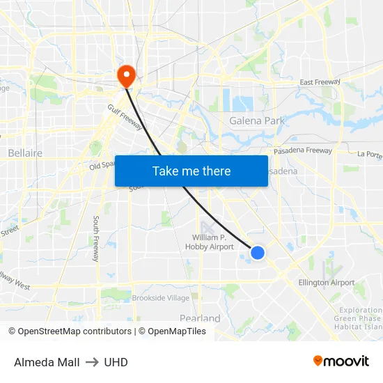 Almeda Mall to UHD map
