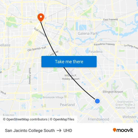 San Jacinto College South to UHD map