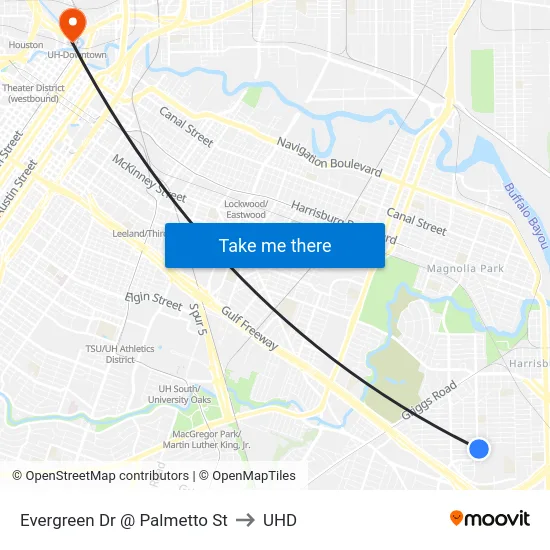 Evergreen Dr @ Palmetto St to UHD map