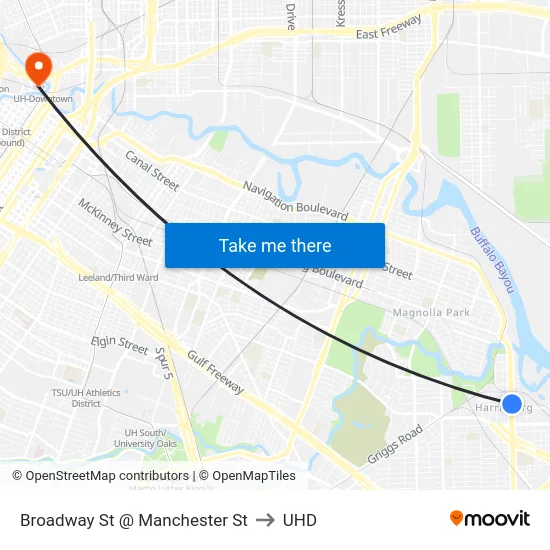 Broadway St @ Manchester St to UHD map
