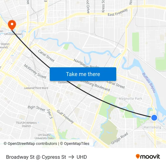 Broadway St @ Cypress St to UHD map