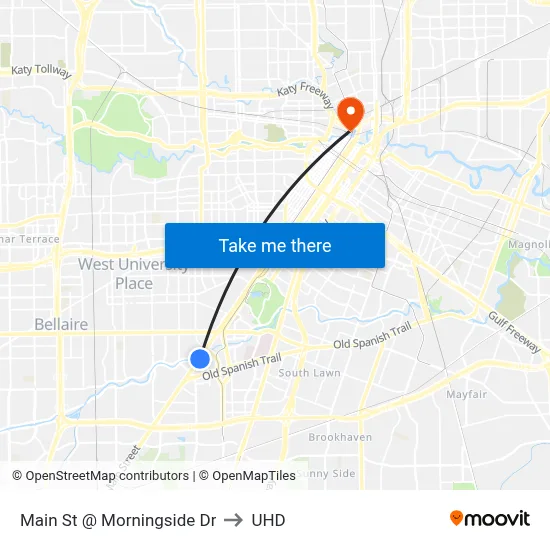 Main St @ Morningside Dr to UHD map