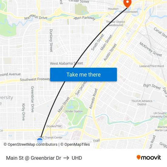 Main St @ Greenbriar Dr to UHD map