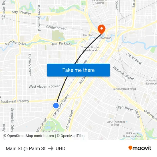 Main St @ Palm St to UHD map