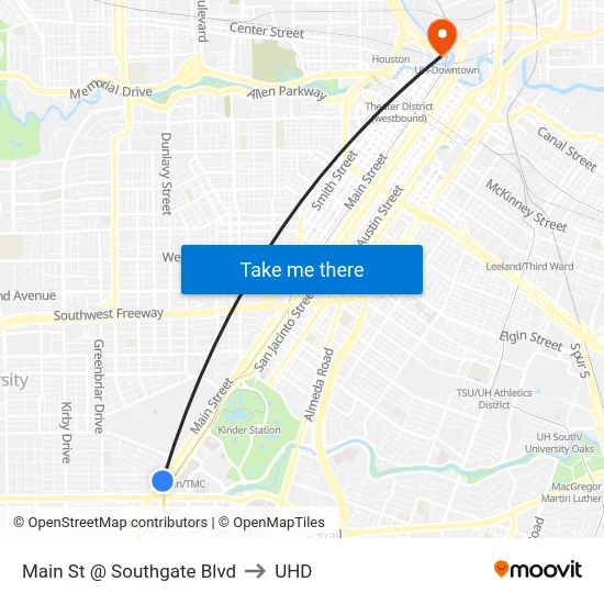 Main St @ Southgate Blvd to UHD map