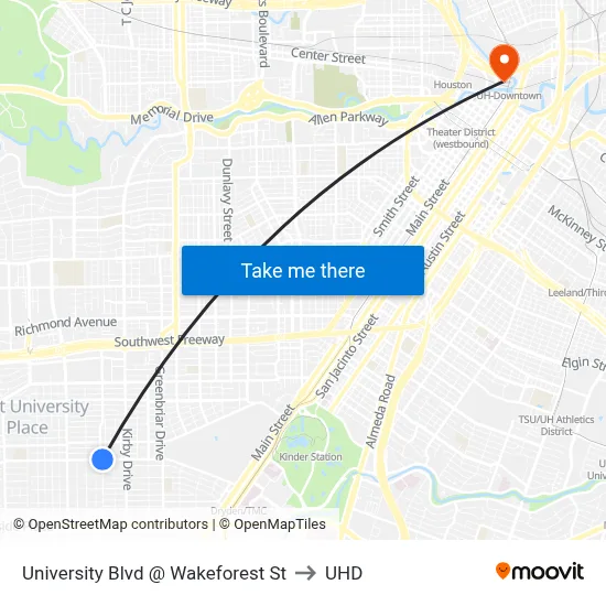 University Blvd @ Wakeforest St to UHD map
