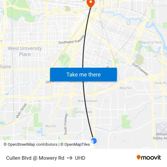 Cullen Blvd @ Mowery Rd to UHD map