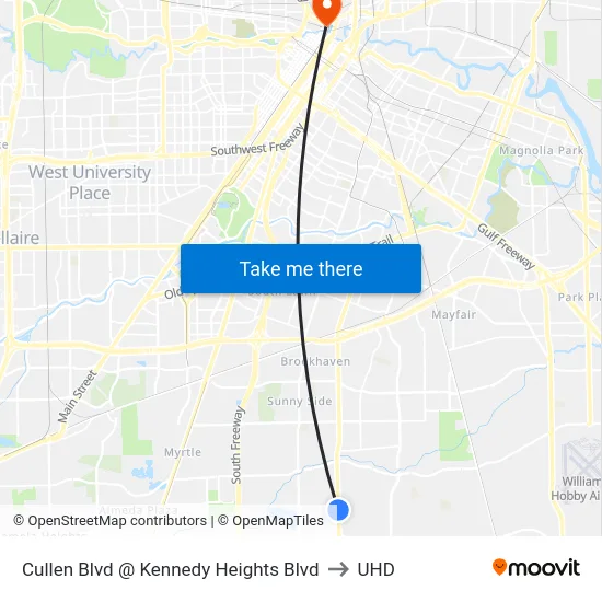 Cullen Blvd @ Kennedy Heights Blvd to UHD map