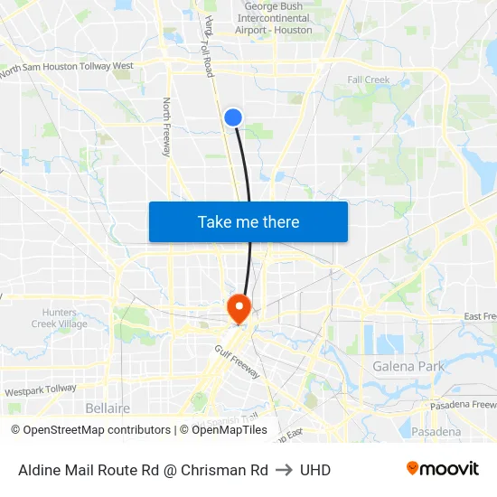Aldine Mail Route Rd @ Chrisman Rd to UHD map