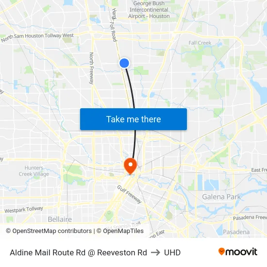 Aldine Mail Route Rd @ Reeveston Rd to UHD map