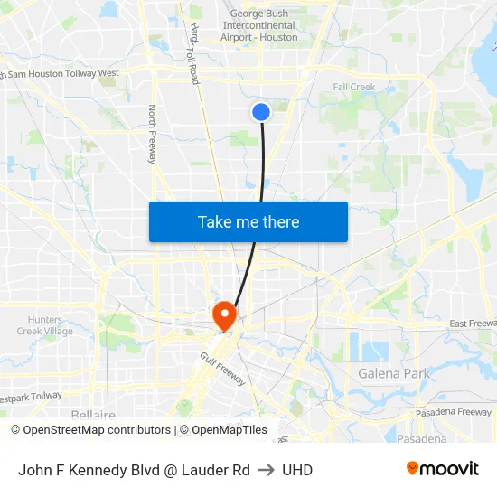 John F Kennedy Blvd @ Lauder Rd to UHD map